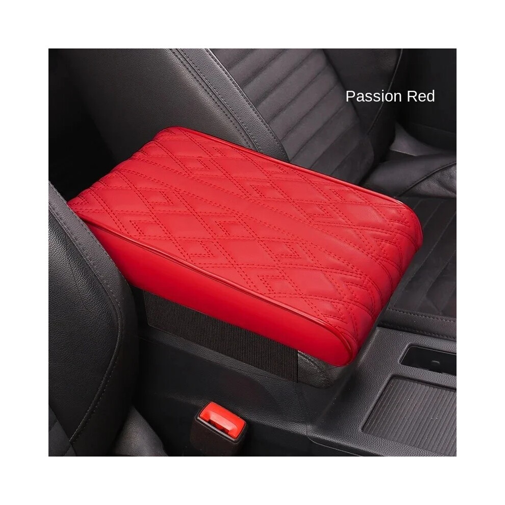 (Coussin d'accoudoir rouge) Tapis d'accoudoir de voiture en cuir PU brodé de vagues Coussin de protection