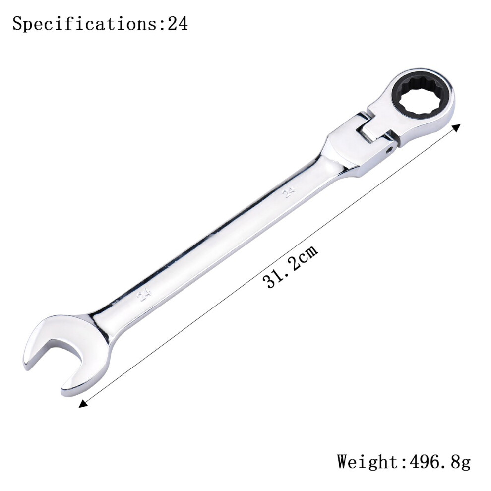 Clé à cliquet (24 mm) Jeu de clés à cliquet Outil à main 72 dents Tête flexible Finition miroir Auto