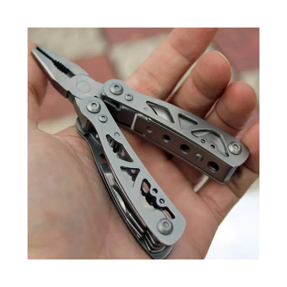 (Argent) Mini pince d'extérieur, dénudeur de câbles, pince à sertir pliable, coupe-fil, outil multifonction,