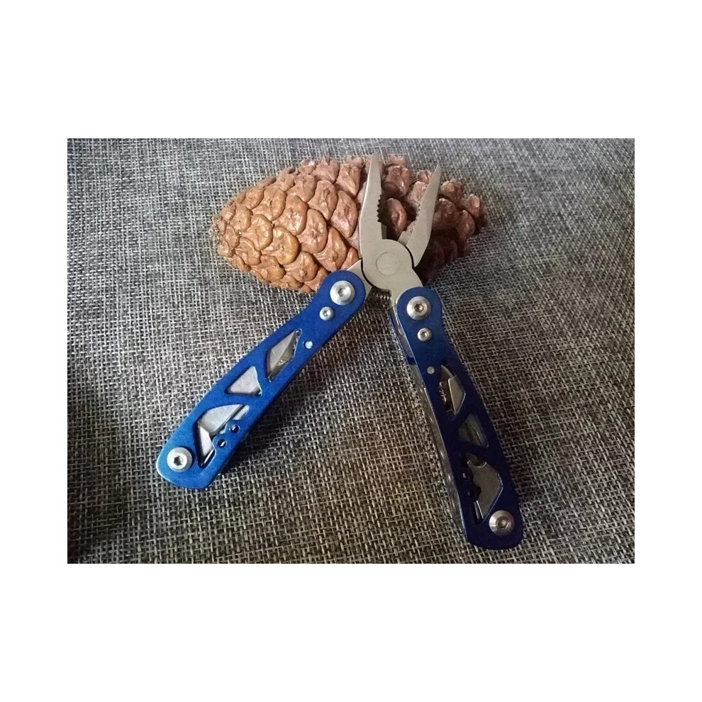 (Bleu) Pince pliante multifonction en acier inoxydable 420, mini pince d'extérieur, dénudeur de câbles,