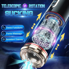 (noir) Ventouse de masturbation télescopique automatique à rotation pour hommes, véritable vagin, fellation,