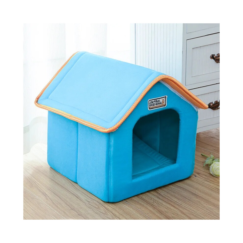 (bleu-36x32x40cm) Niche d'hiver pliable pour animaux de compagnie avec tapis doux et coussin pour chien
