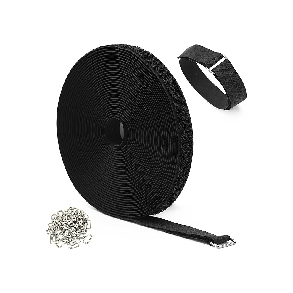 Kinglake 10M X 2Cm Reusable Cable Straps With 50 Metal Buckles, Free Cut Length, Hook And Loop Cable Ties, 85880603