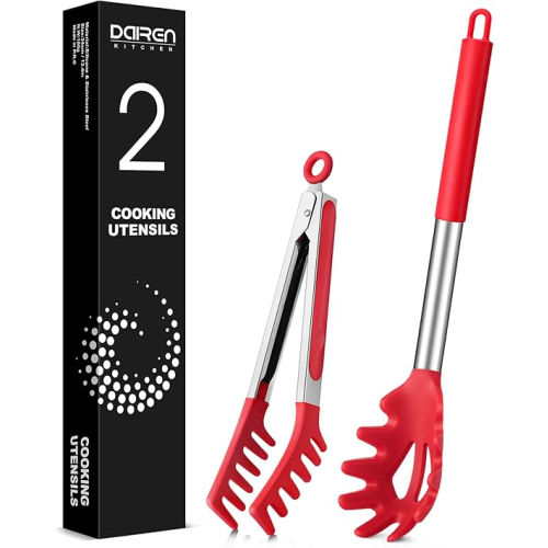 Spaghetti Spoon and Pasta Tong, Non-Stick Silicone