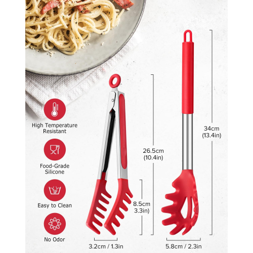 Spaghetti Spoon and Pasta Tong, Non-Stick Silicone 2