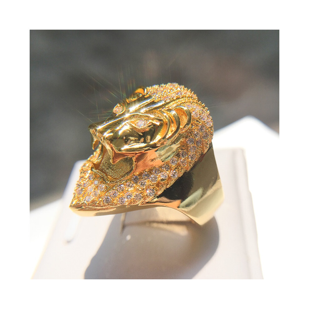 (13) Monopoly Gold Fashion Plated Full Rhinestone Zircon Lion Head Hip Ring Hop