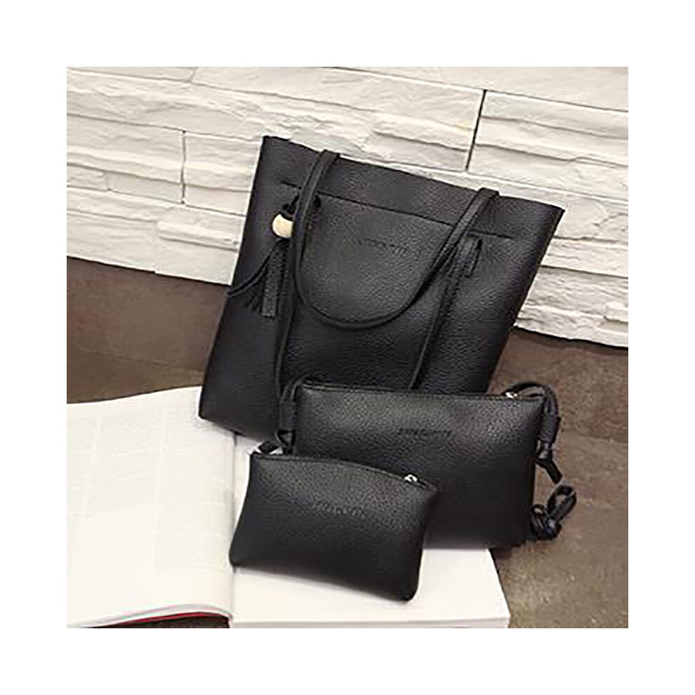 (Black) Women New 3pcs Set Shoulder Bag Fashion Handbag Messenger Satchel Bag Purse Tote