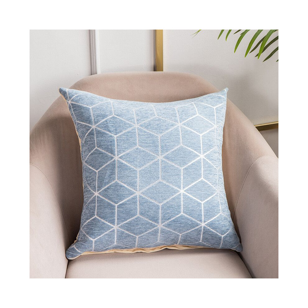 (Blue) Cushion Geometric Jacquard Cover Pillow Case Throw Home Sofa Decor Luxury Square