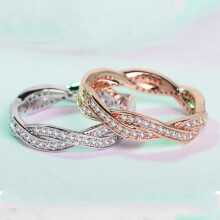 (White Gold, #9) Cross Mixed Simple Rose Gold Color Fashion Zircon For Ring Wedding
