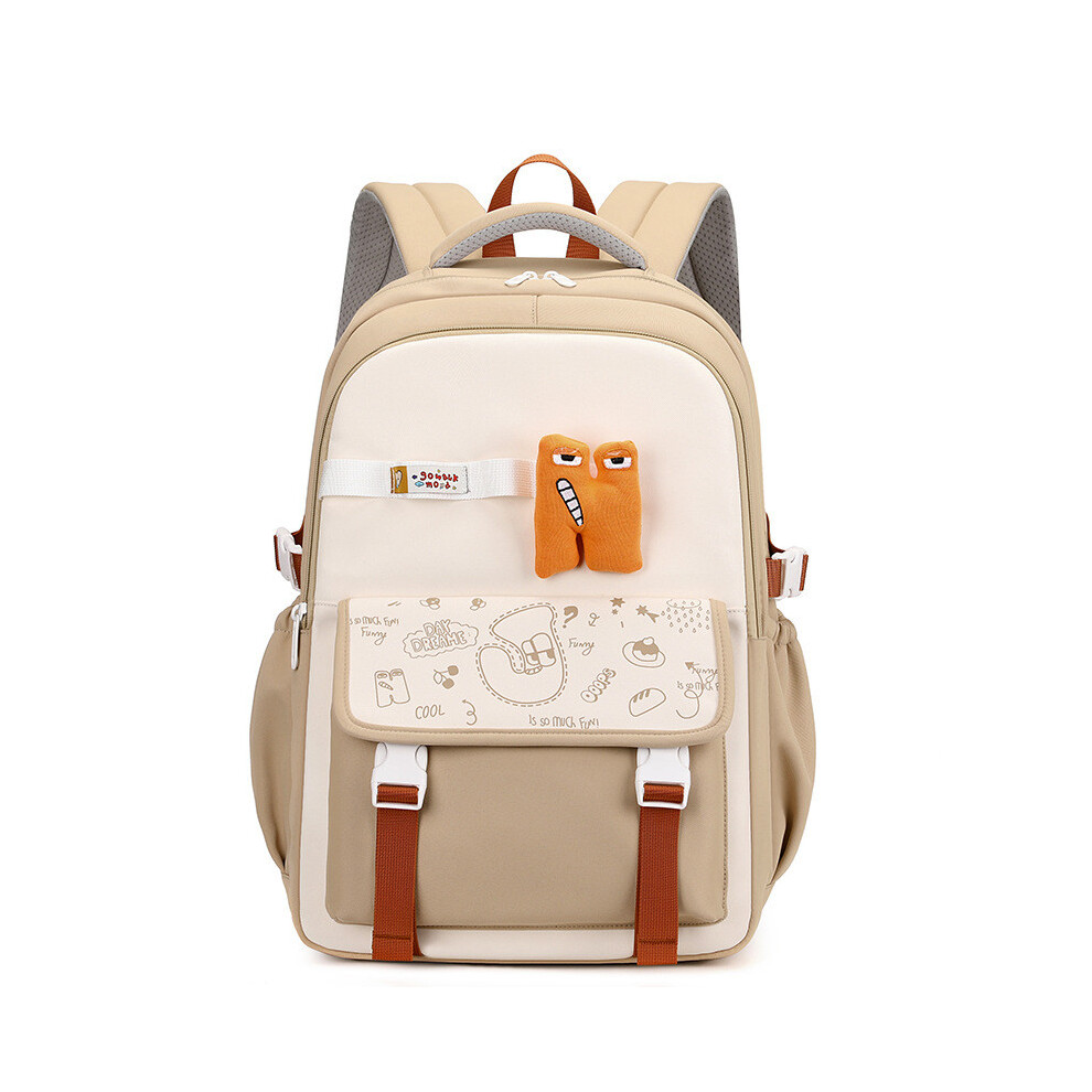 (Khaki) Plush Letter Decorative Backpack Large Capacity Outdoor Travel Leisure Bag-image-OPC-PGZ8PFF-NEW