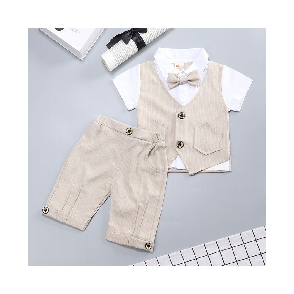 (StyleI, 80cm) Boys Toddler Trendy Two Piece Suit Set With Elegant Bowtie And Chic Striped Design Suitable For Celebration Any Festive-image-OPC-PGZ8SRX-NEW