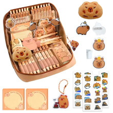 Cute Capybara pencil case with Capybara stickers, student pencil organizer (excluding pens)