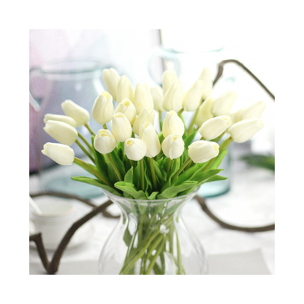 (MilkyWhite) 10pcs Tulip Artificial Flower Latex Real Touch Bridal Wedding Decor Home Bouquet