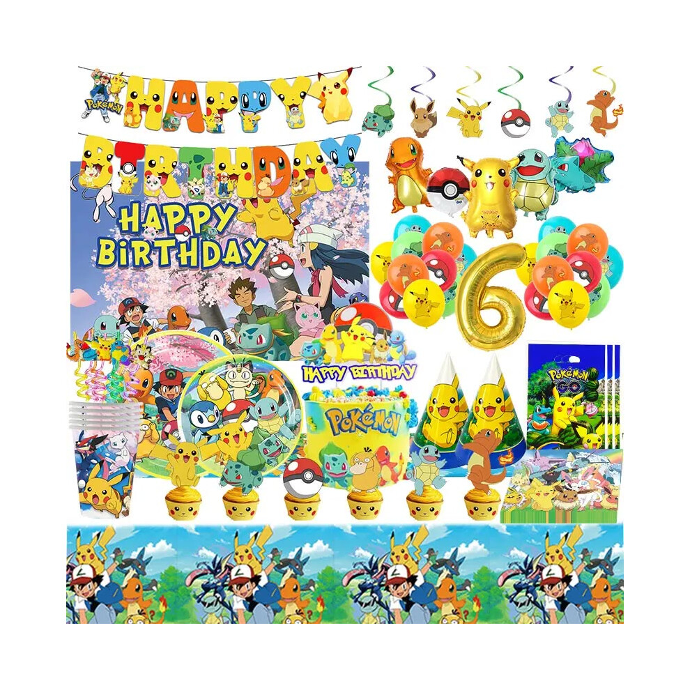 Pokemon Theme Birthday Party Decoration Supplies Cartoon Pokemon Go Tableware Cups Plates Pikachu Balloon For Baby Shower Favor