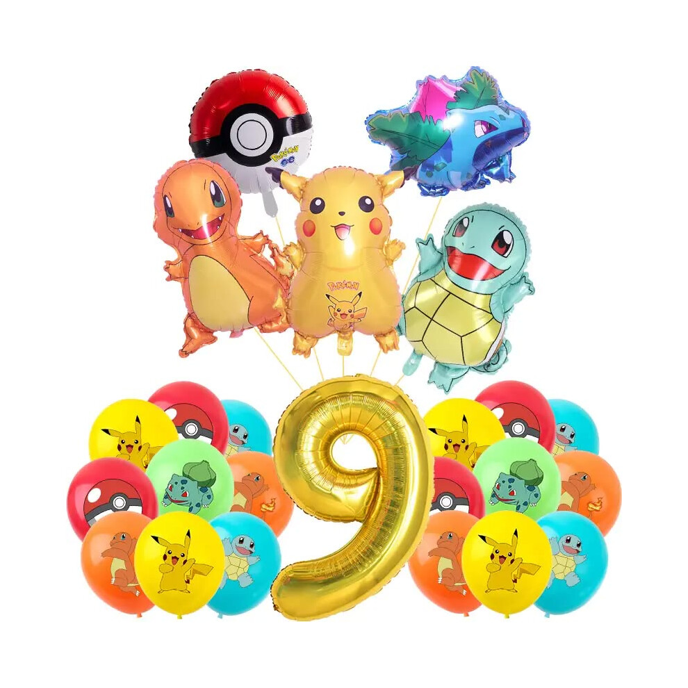 (number balloon 9, 12INCH) Pokemon Theme Birthday Party Decoration Supplies Cartoon Pokemon Go Tableware Cups Plates Pikachu Balloon For Baby Shower Favor
