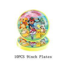 (10pcs 9inch plates, 12INCH) Pokemon Theme Birthday Party Decoration Supplies Cartoon Pokemon Go Tableware Cups Plates Pikachu Balloon For Baby Shower Favor