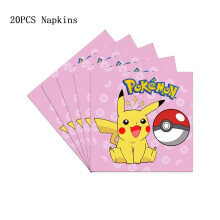 (20pcs napkins-2, 12INCH) Pokemon Theme Birthday Party Decoration Supplies Cartoon Pokemon Go Tableware Cups Plates Pikachu Balloon For Baby Shower Favor