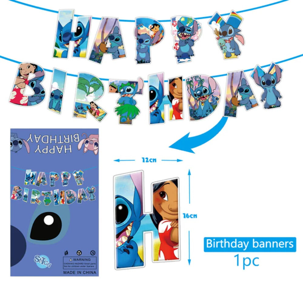 (Banner-1pack) Lilo&Stitch Birthday Party Supplies Bracelets Sticker Mask for Kids Pinata Goody Bag Fillers Blue Stitch Pink Angel Party Favor-image-OPC-PGZ9FC8-NEW