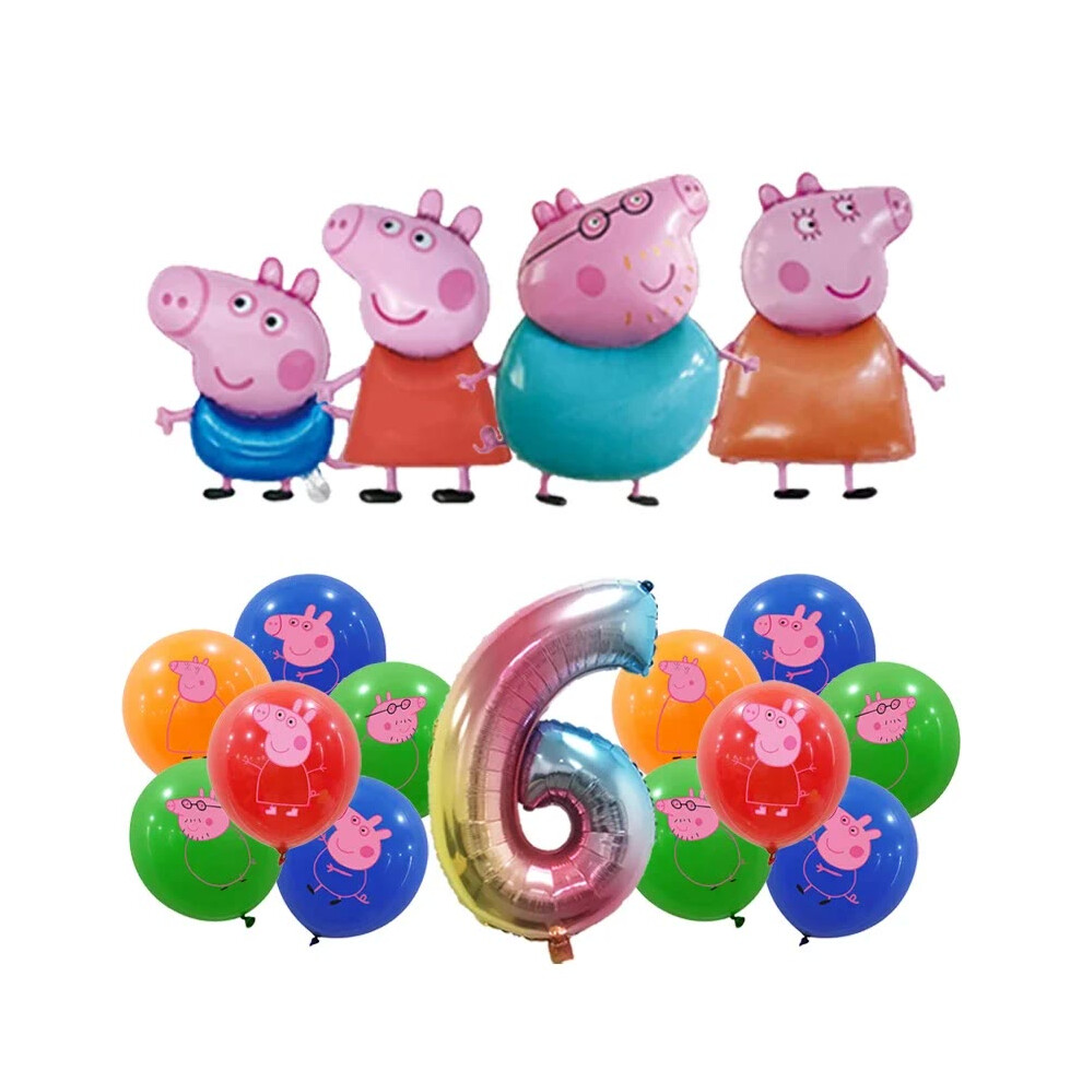 (Balloon Set 6 -17pcs, Other) Peppa Pig Birthday Party Decoration Foil Latex Balloon For Kid Event Supplies Banner Backdrop Disposable Tableware Pigs Theme