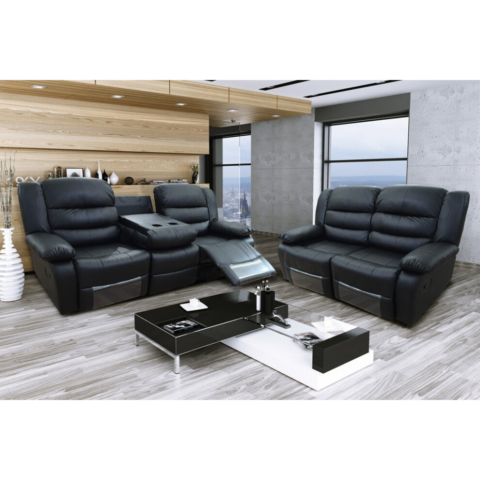 Snugg Furniture (3+2 Seater, ) Roman Leather Recliner 3 Seater & 2 Seater Sofa Black