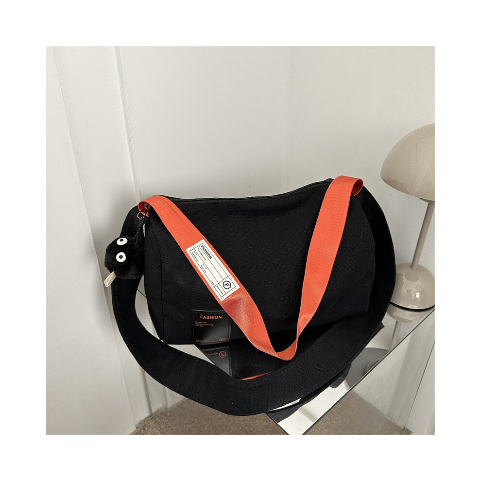 (Black,With Pendant)Sac à bandoulière Fashionforward vintage toile fourre-tout parfait pour automne tenue décontractée