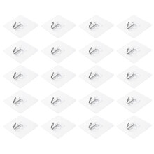 (As show, One size) 20PCS Clear Wall Mound Hooks PVC Traceless Adhesive Hangers Home Decor for Bathroom Living Room Kitchen