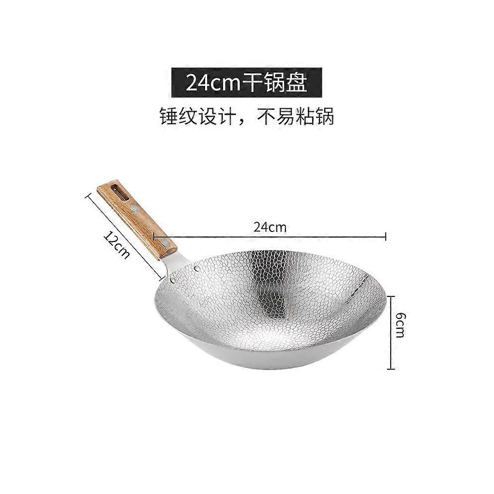 (As show, One size) Stainless Steel Wok Household Frying Pan Traditional Pan Restaurant Pot with Wooden Handle