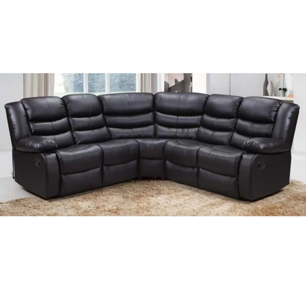 (Black) Roman Leather Recliner 2 Corner sofa
