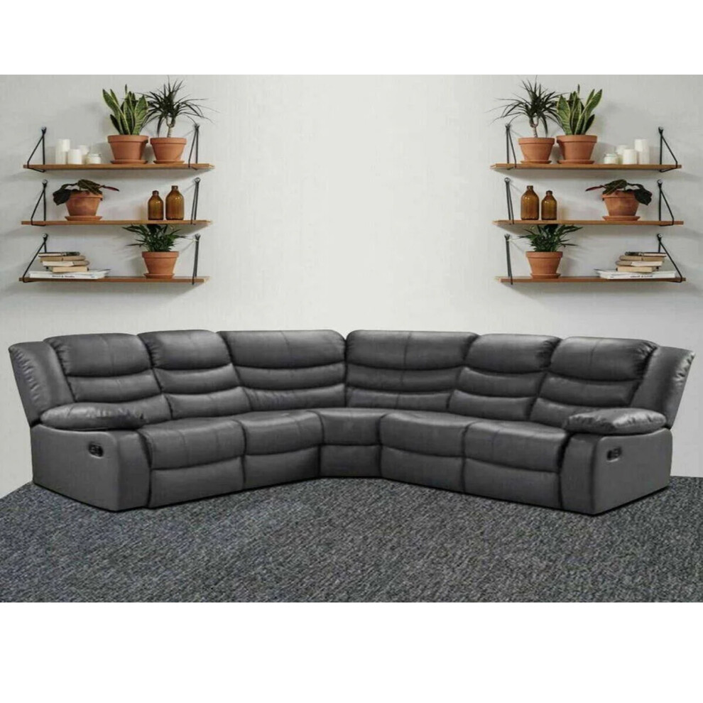 Snugg Furniture (Grey) Roman Leather Recliner 2 Corner Sofa Grey