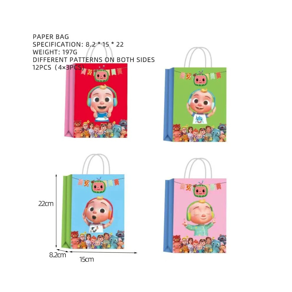 (12pcs Paper Bag) Cartoon JJmelon Birthday Party Decoration Tableware Set Banner Balloon Background Party  Kids Gifts Baby Favors Party Supplies