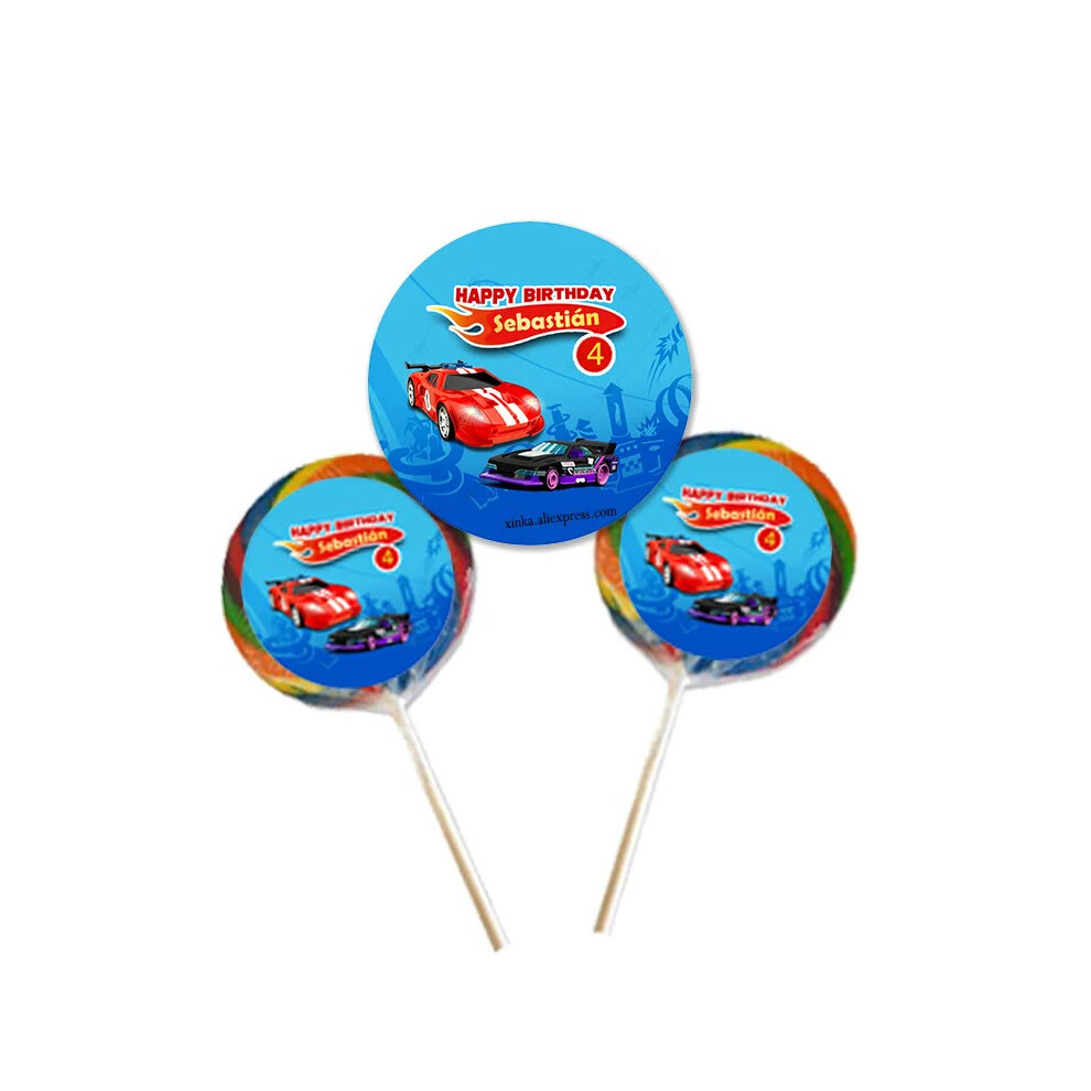 (7cm Round Labels, 12pcs) Custom Race Car Theme Mini Chocolate Bar Adhesive Labels Candy Wrapper Sticker Personalized Hot Wheels Baby Shower Chips Bag-image-OPC-PGZBDZ9-NEW