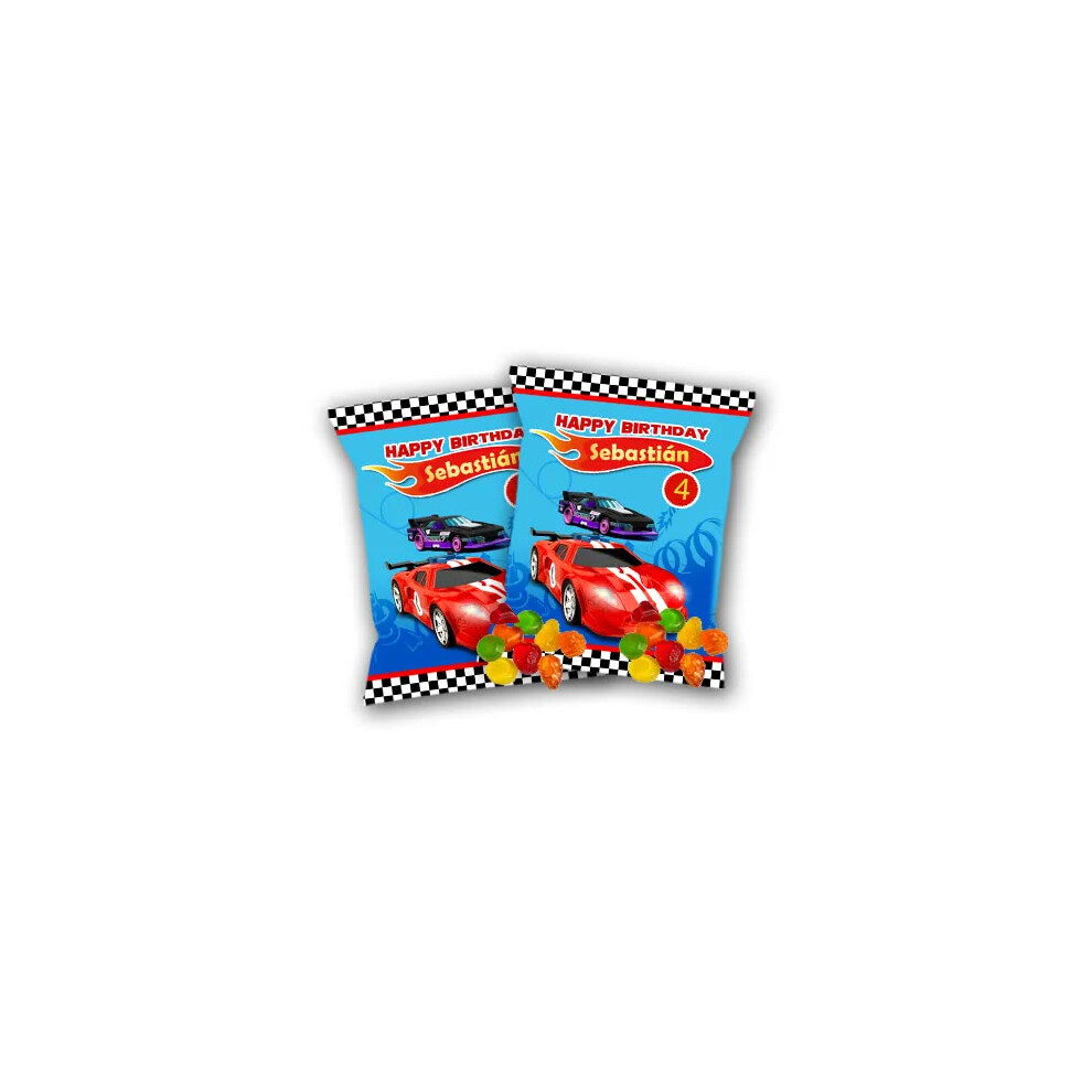 (small Candy Bag, 8pcs) Custom Race Car Theme Mini Chocolate Bar Adhesive Labels Candy Wrapper Sticker Personalized Hot Wheels Baby Shower Chips Bag-image-OPC-PGZBDZY-NEW