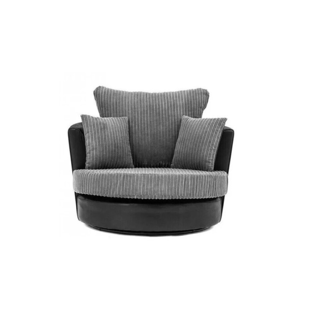 Snugg Furniture (Black & Grey) Milo Swivel Chair Jumbo Cord Fabric Black,Grey
