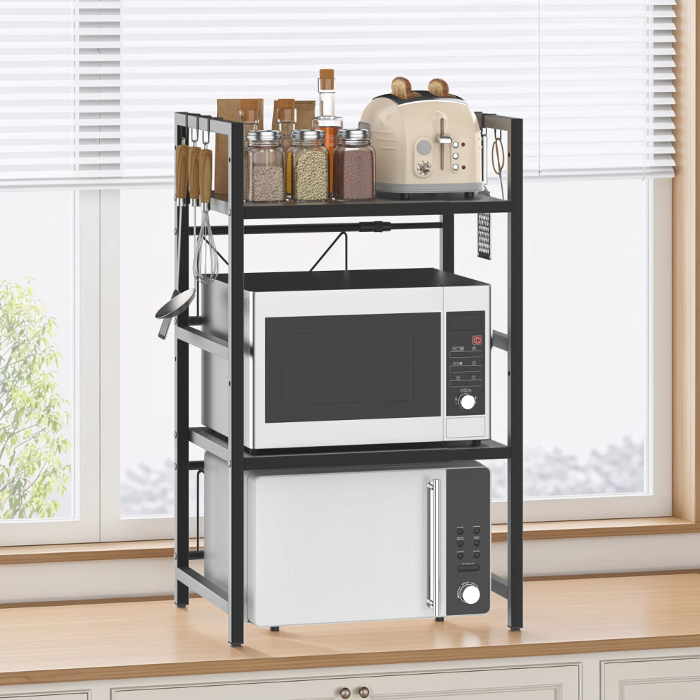 Microwave Shelf with Hooks Microwave Stand for Kitchen Counter 3-Tier Expandable Microwave Oven Rack
