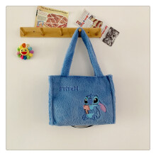 (Phone)Sac fourre-tout en peluche Stitch pour femme avec fermeture éclair et poche intérieure utilisation quotidienne