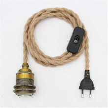 Vintage Hemp Rope Pendant Light Kit with Switch Plug Diy Single Head Hanging,cable Rope E27(bronze)