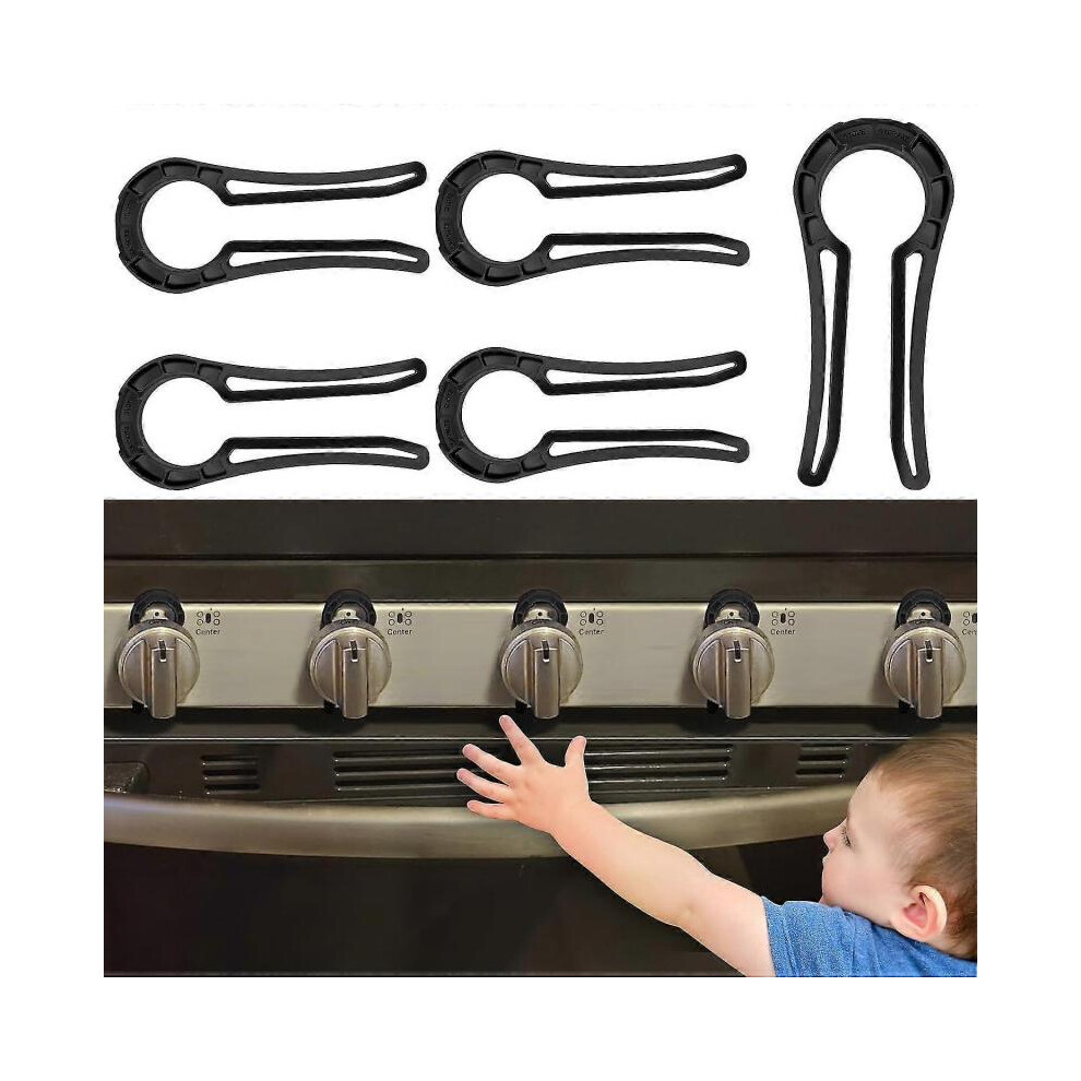 Stove Knob Lock for Child Safety and Proofing (5 Pack), Oven Knob Safety Covers for Kids and Pets(Black)