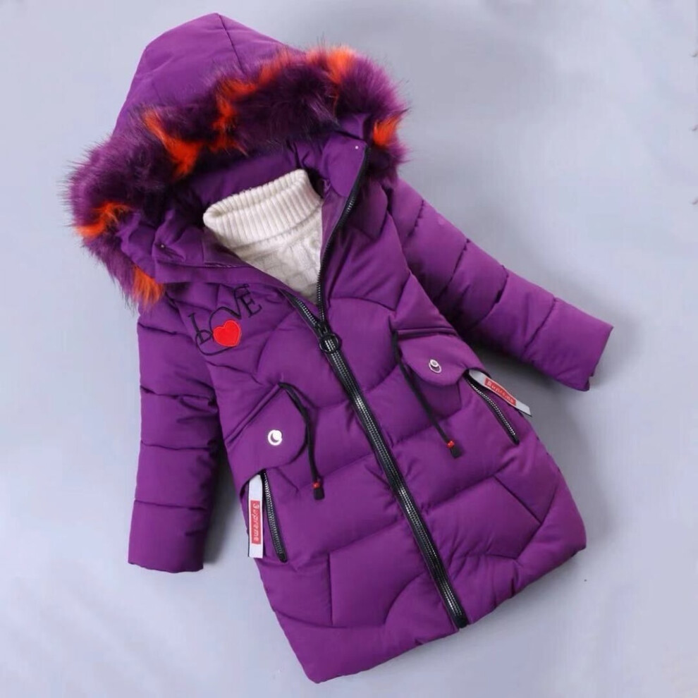 (Purple,160cm Child)4 5 ans enfant fille manteau long veste à capuche hiver épaississant coton vêtement chaud