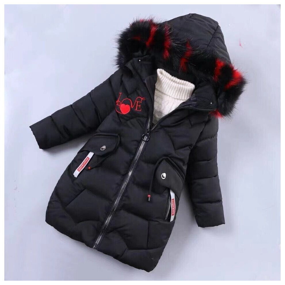 (Black,130cm Child)4 5 ans enfant fille manteau long veste à capuche hiver épaississant coton vêtement chaud