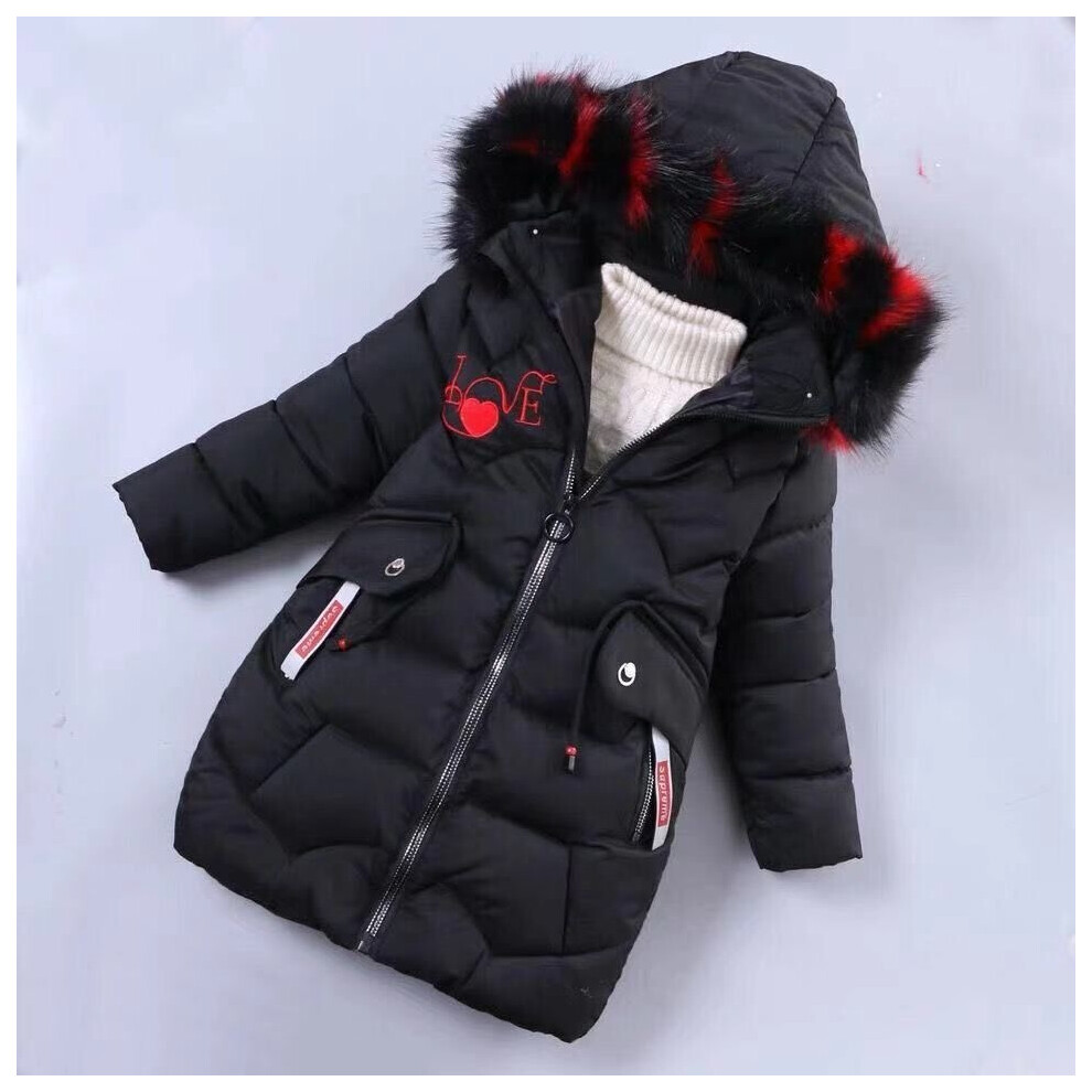 (Black,140cm Child)4 5 ans enfant fille manteau long veste à capuche hiver épaississant coton vêtement chaud