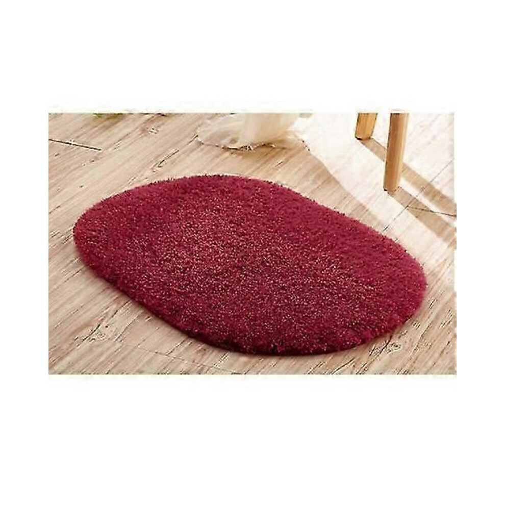 (60*90, Wine) JWL-Bathroom Mats Foam Bath Rug Ellipse Mats Anti-Slip Soft Water Absorption Bath Mats Toilet Floor Doorway Rug Bath Home Supplies