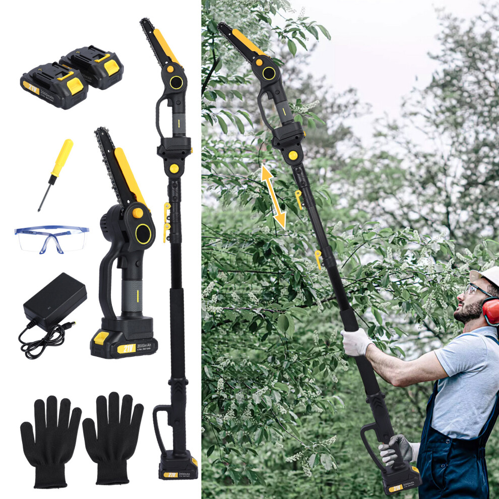 21V 800W Cordless Pole Saw & Mini Chainsaw, 2-in-1 Brushless Electric Chain Saw, 4.9-7.5ft Adjustable Pole Saw for Tree Pruning (with 2 Batteries)