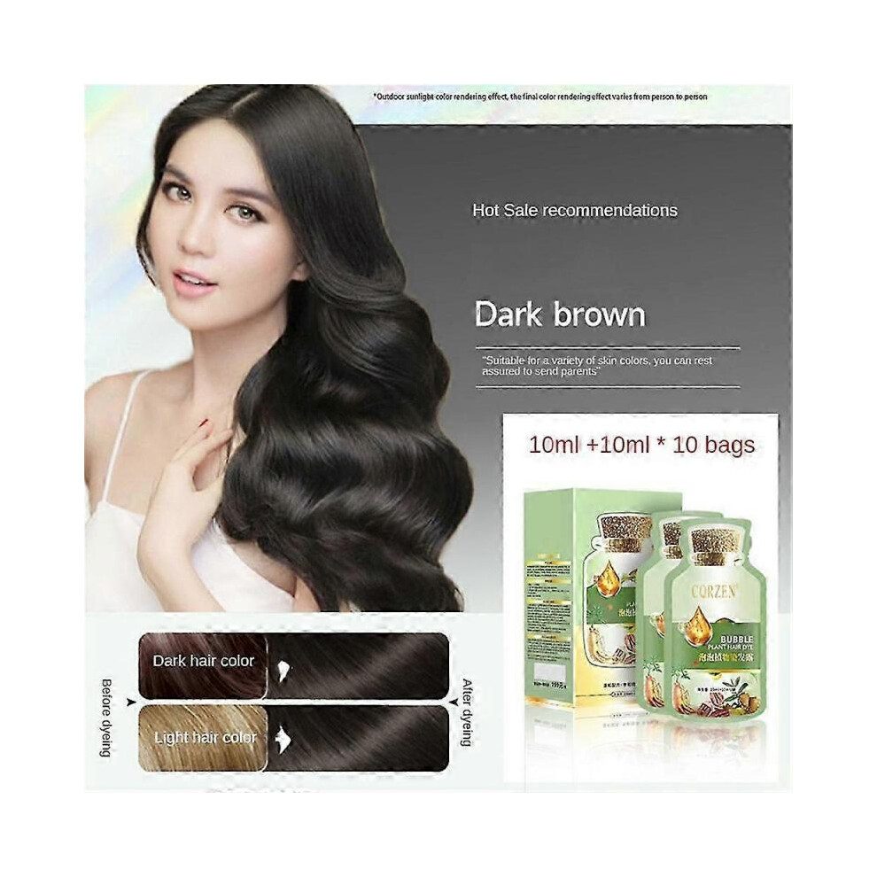 (Black Teal) Natural Plant Hair Dye, New Botanical Bubble Hair Dye 20ml x 10 packs Shampoo