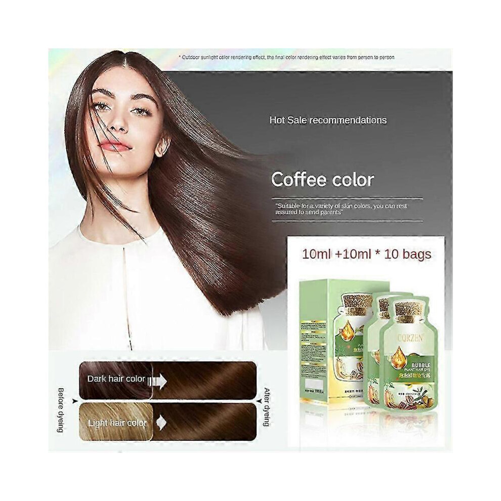 (Coffee) Natural Plant Hair Dye, New Botanical Bubble Hair Dye 20ml x 10 packs Shampoo
