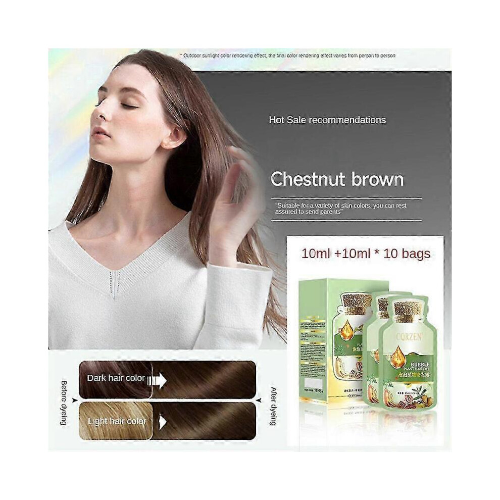 (Chestnut Brown) Natural Plant Hair Dye, New Botanical Bubble Hair Dye 20ml x 10 packs Shampoo