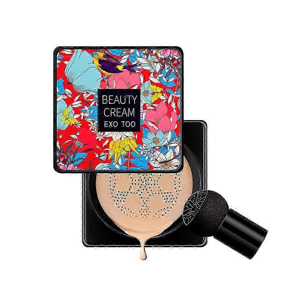 (ivory colored) BB Cream Mushroom Head Air Cushion with Powder Puff Moisturizing Brightening Foundation Concealer CC Cream Base Makeup Cosmetics