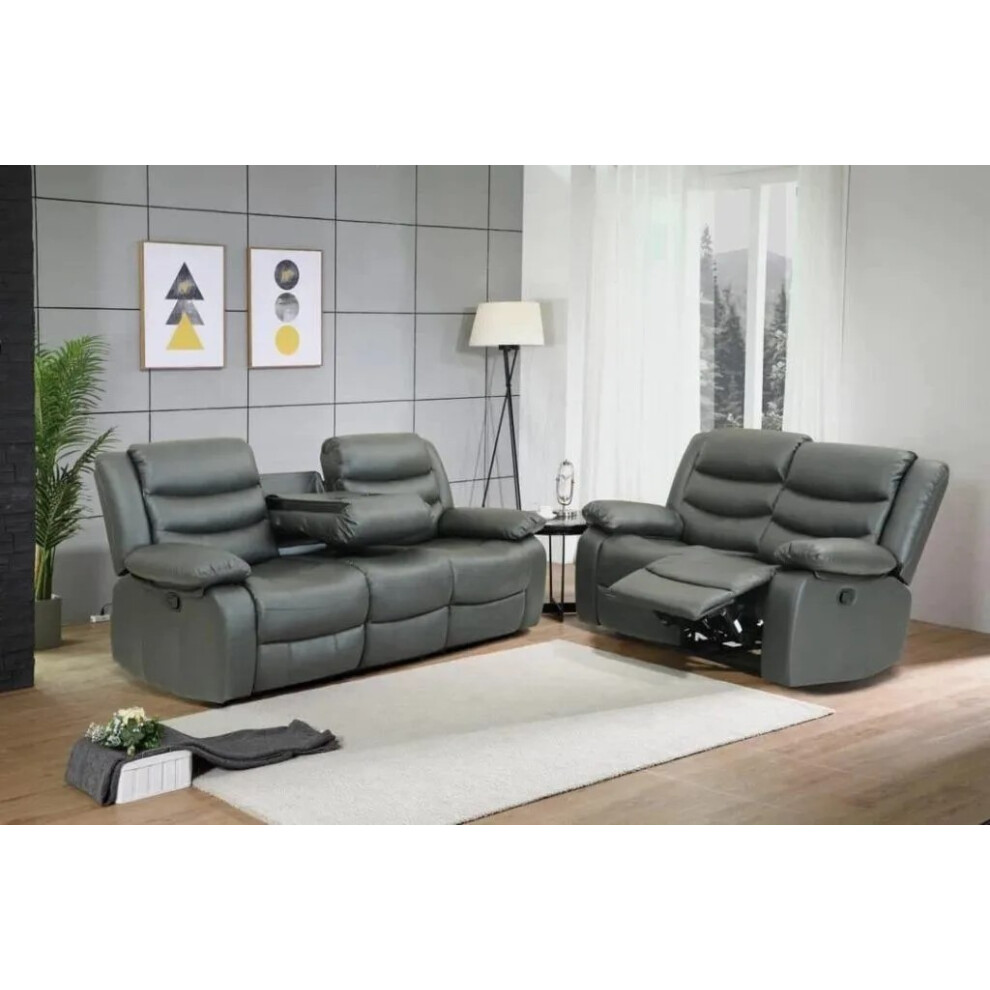 Snugg Furniture (3+2 Seater, ) Roman Leather Recliner 3 Seater & 2 Seater Sofa Grey