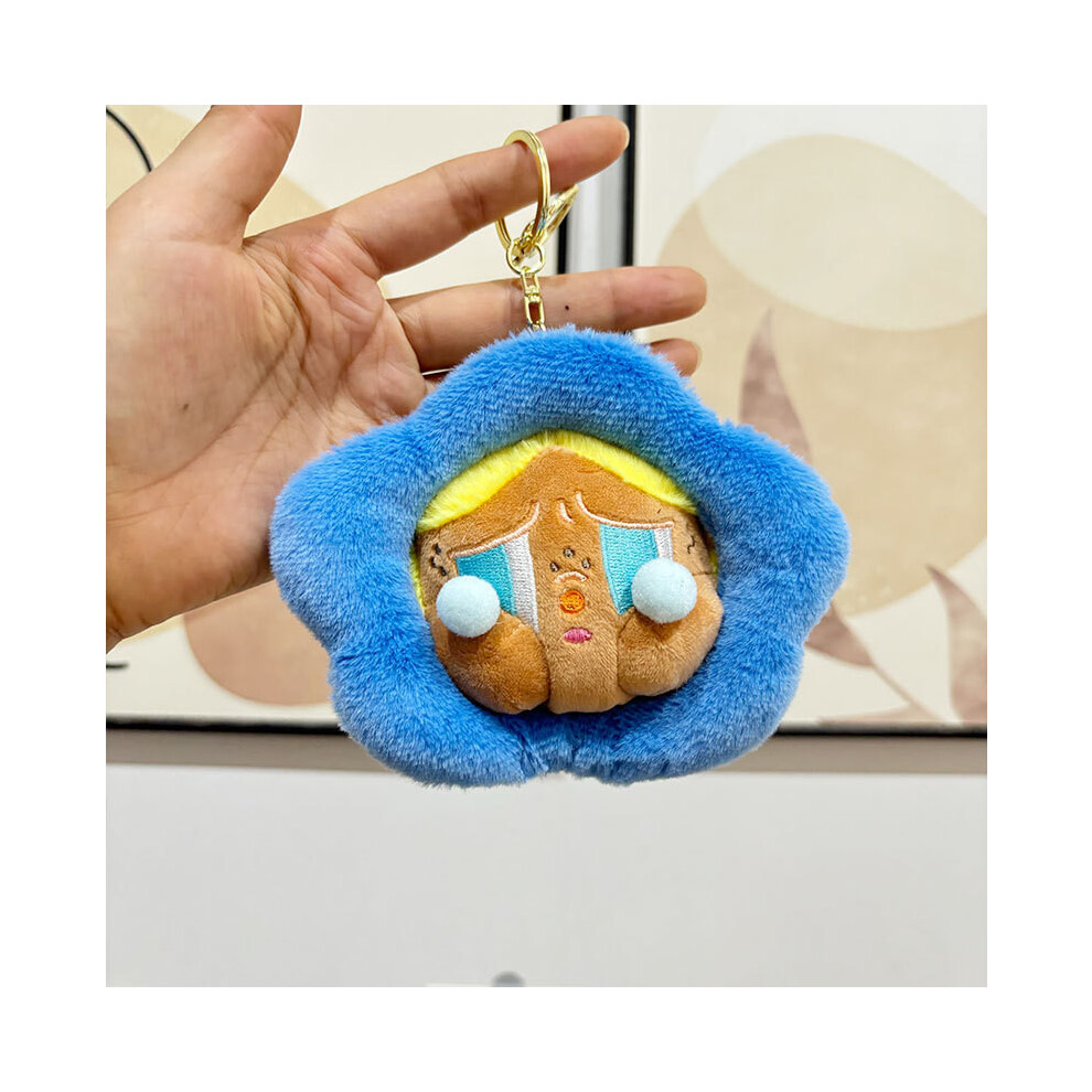 (Blue)Ravissant porte-clés peluche fleur poupée design adorable jouet en peluche mignon pour cadeaux