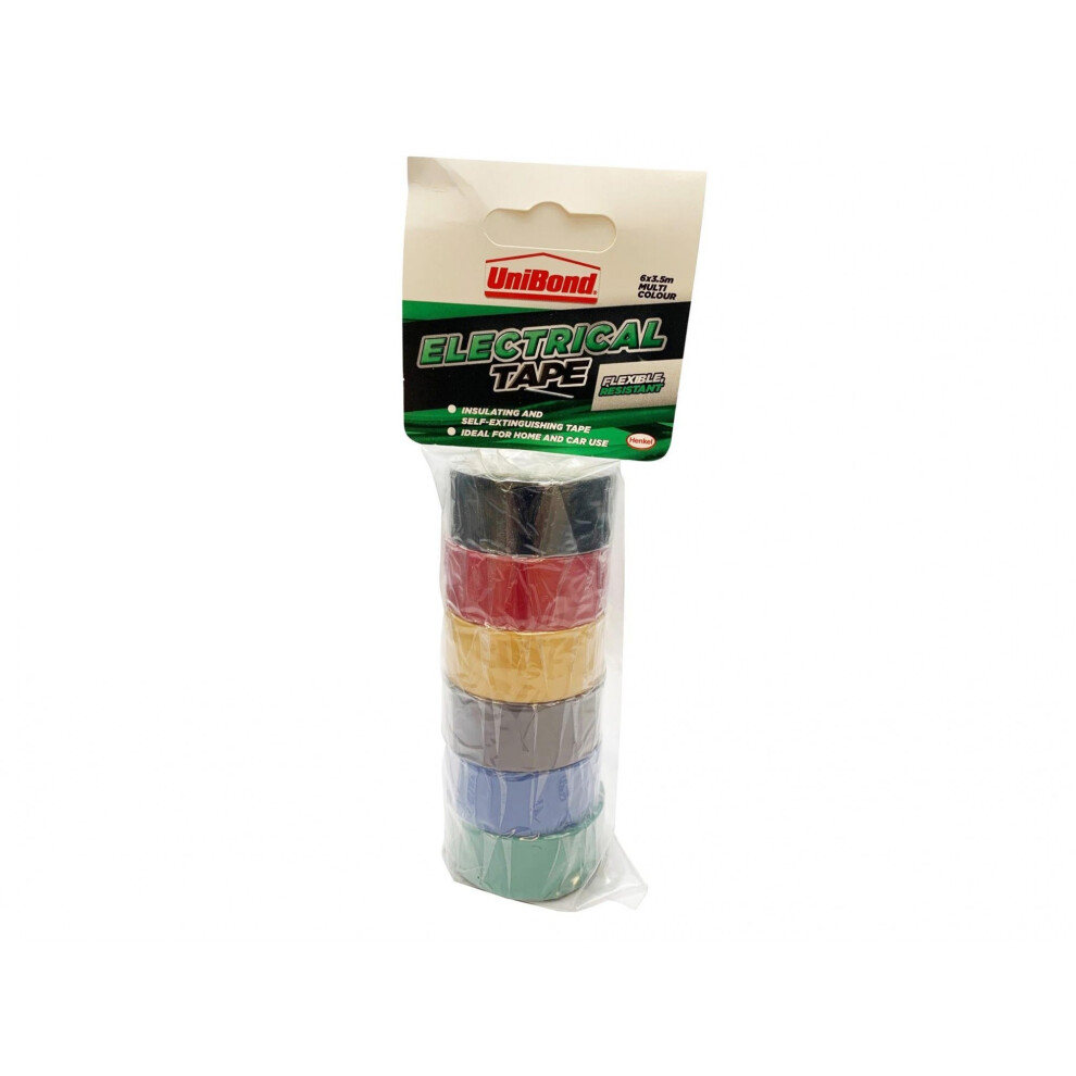 Unibond Electrical Tape (6 Colour Pack) 19mm X 3.5m
