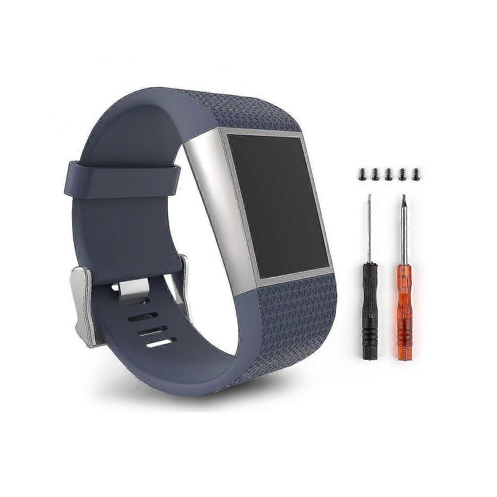 (L, Rock Blue) Adjustable Replacement Silicone Smart Watch Band Wrist Strap Compatible Fitbit Surge
